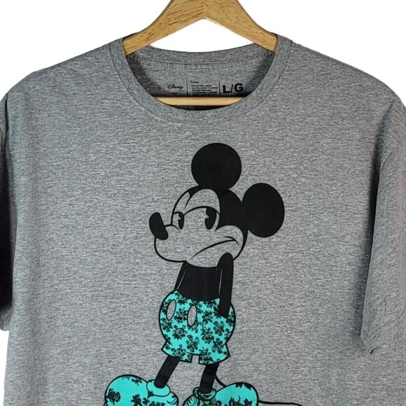 Disney Neff T Shirt Gray Large Floral Shrug Too Many People Grow Up Mickey Mouse - Picture 3 of 7